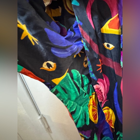 Farm Rio Mystic Jungle Fruit Tropical Boho Faux Wrap Black Jumpsuit Size Small - Picture 11 of 17